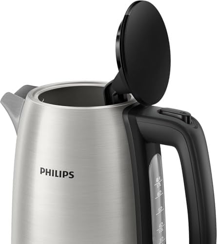 Philips Daily Collection Çelik Su Isıtıcı - 1.7L, 2200W, Işıklı Gösterge, 360° Döner Taban, Mikro Gözenekli Filtre, Yassı Isıtma Yüzeyi, Yaylı Kapak, Enerji Tasarruflu, Güvenli Tasarım (HD9350/90)