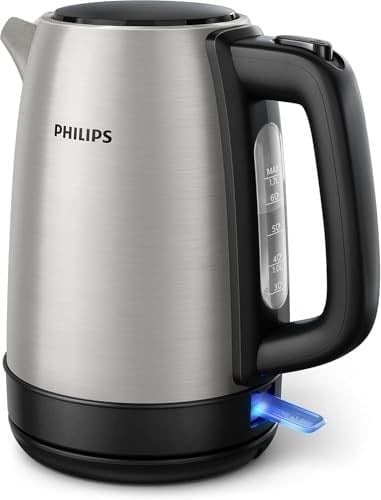 Philips Daily Collection Çelik Su Isıtıcı - 1.7L, 2200W, Işıklı Gösterge, 360° Döner Taban, Mikro Gözenekli Filtre, Yassı Isıtma Yüzeyi, Yaylı Kapak, Enerji Tasarruflu, Güvenli Tasarım (HD9350/90)