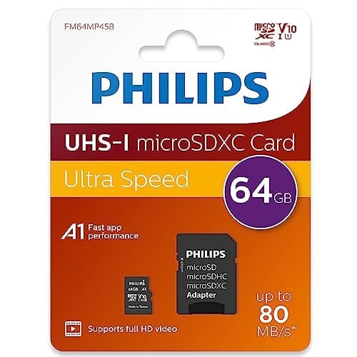 Philips FM64MP45B/10 sınıf 10 Micro SDXC 64 GB hafıza kartı adaptörü