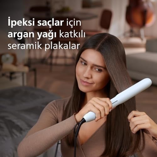 Philips Saç Düzleştirici, Bukle Özellikli, Argan Yağlı Plaka, ThermoShield, İyonik Bakım, Hızlı Isınma, Geniş Sıcaklık Ayarı, Isıya Dayanıklı Kılıf Hediyeli, BHS520/00