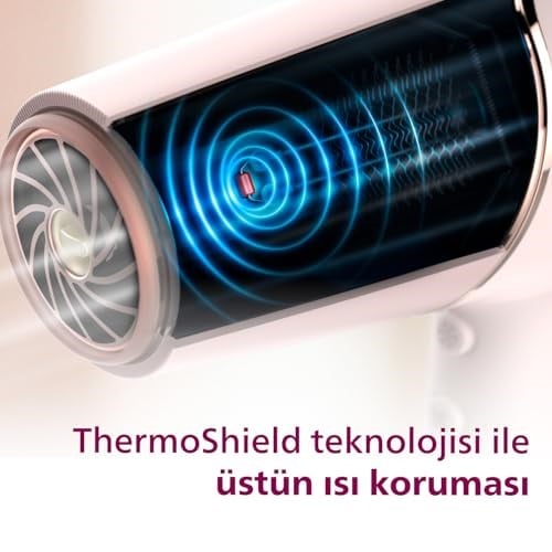 Philips Saç Kurutma Makinesi, ThermoShield Isı Koruma Teknolojisi, 2 Kat İyonik Bakım, 6 Kademeli Hız ve Sıcaklık Ayarı, Soğuk Hava Üfleme, 2100W Güçlü Performans, Parlak Saçlar, BHD500/00