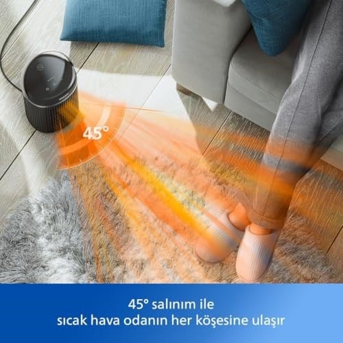 Philips Serisi 3000 2000W Enerji Tasarruflu Bağlantılı Isıtıcı, EcoAI ile%50ye Kadar Enerji Tasarrufu, Sessiz, 5 Güvenlik Fonksiyonu, 45°lik Salınım, Koyu Gri (CX3120/01)