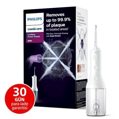 Philips Sonicare Power Flosser 3000 Kablosuz Ağız Duşu, Hızlı ve Etkili Diş Arası Temizliği, Quad Stream Teknolojisi, Yedek Başlıklı, Beyaz, HX3826/31