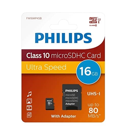 Philips Ultra Speed microSDHC Card 16 GB + SD adaptörü UHS-I U1, 80 MB/snye kadar okuma hızı, A1 hızlı uygulama performansı, V10, akıllı telefonlar, tablet, bilgisa - Seçenekler: 16 GB, 32 GB, 128 GB