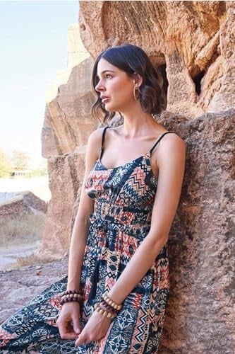Pijama Pazarı Monamise 23065 Kadın Etnik Desen Ip Askılı Tulum-lacivert LACİVERT M