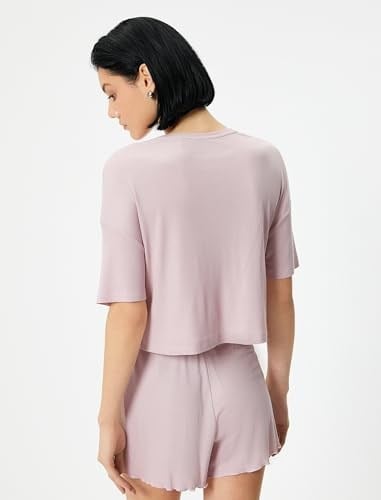 Pijama Üstü Tişört Kısa Kollu Bisiklet Yaka Modal