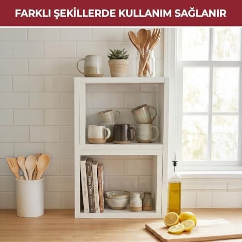 PIKAS Tezgahüstü Ayarlanabilir Çok Amaçlı Raf – Baharatlık, Kahve Köşesi ve Mutfak Organizeri (Beyaz)
