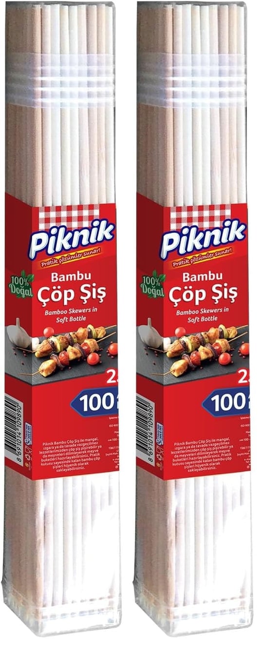 Piknik Ağaç Bambu Çöp Şiş 25 Cm–100Lü 113-P 2li paket