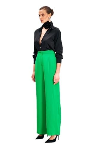 Pileli Krep Pantolon - YEŞİL