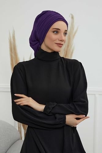 Pileli Tasarım Şifon Hazır Türban,HT-107,HT-107 Mor
