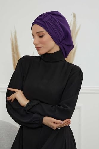Pileli Tasarım Şifon Hazır Türban,HT-107,HT-107 Mor