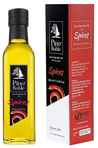 Pino Roble Acı Kırmızı Biber Çeşni Esansiyel Yağlı Soğuk Sıkım Yüksek Polifenollü Gurme Sızma Zeytinyağı Vegan Glutensiz 250 ml