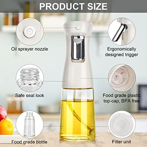 Pişirme için Zeytinyağı Püskürtücü, 240ml Zeytinyağı Sprey Şişesi, Cam Zeytinyağı Püskürtücü Mister, Hava Fritözü için Yağ Püskürtücü, Barbekü, Salata, Pişirme, Izgara Mutfak Aletleri