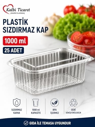 Plastik Saklama Kabı 1000 gr 25 Adet Plastik Kapaklı Kase Sızdırmaz Kap Şeffaf Kullan At Kase