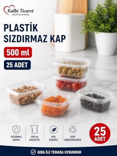Plastik Saklama Kabı 500 gr 25 Adet Plastik Kapaklı Kase Sızdırmaz Kap Şeffaf Kullan At Kase