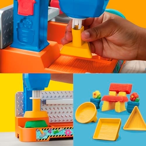 Play-Doh Damgala ve Kes Alet Tezgâhı Oyun Seti | 3 Yaş ve Üzeri Kız ve Erkek Çocuklar İçin İnşaat Temalı Oyuncak | Çocuklar İçin Sanat ve El İşi Etkinlikleri