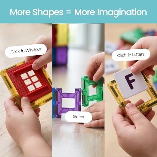 Playmags 100 Parça Manyetik Blok Set | 3+ Yaş Bebek ve Çocuklar için STEM Montessori Eğitim Seti | Okul Öncesi ve İlkokul Çocuklarına Uygun Oyuncak