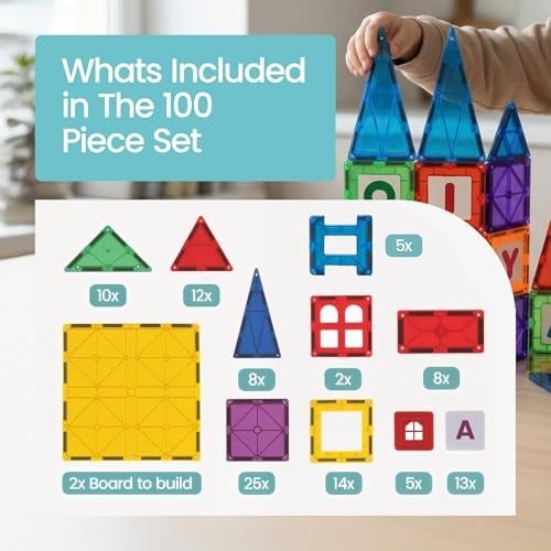 Playmags 100 Parça Manyetik Blok Set | 3+ Yaş Bebek ve Çocuklar için STEM Montessori Eğitim Seti | Okul Öncesi ve İlkokul Çocuklarına Uygun Oyuncak