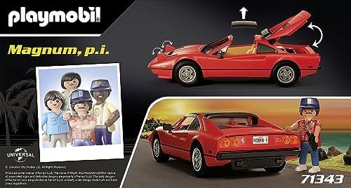 Playmobil Famous Cars 71343 Magnum, P.I. Ferrari 308 Gts Quattrovalvole, Süper Spor Araba, Araba Hayranları İçin Koleksiyon Parçası, Koleksiyoncular ve 5 Yaşından Büyük Çocuklar İçin Oyuncak