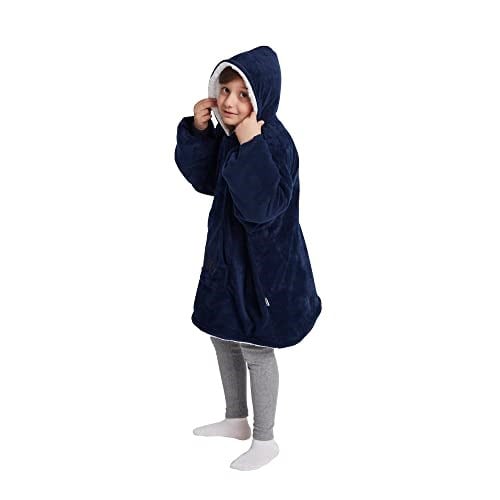 POFFY Çocuk Oversize Giyilebilir Battaniye TEK BEDEN ÇOK RAHAT 11 Yaş Altı Unisex Hoodie Peluş Kapüşonlu Sweatshirt