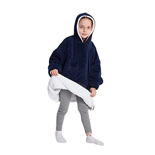 POFFY Çocuk Oversize Giyilebilir Battaniye TEK BEDEN ÇOK RAHAT 11 Yaş Altı Unisex Hoodie Peluş Kapüşonlu Sweatshirt