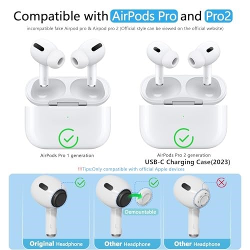 Pohgelan AirPods Pro 2./1. Nesil Yedek Kulak Uçları, Gürültü Azaltma Deliği ve Dahili Toz Koruma Ekranı, Temizleyici kitli USB-C Şarj Kutusu için -3 Boyut (S/M/L) -Beyaz