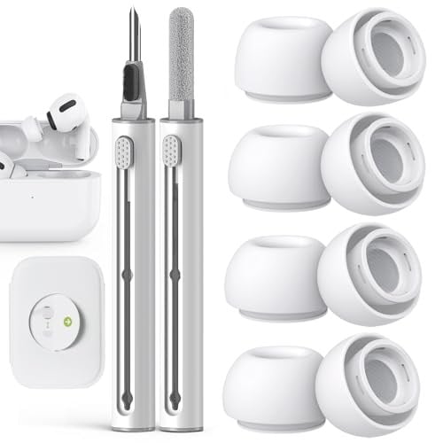 Pohgelan AirPods Pro 2./1. Nesil Yedek Kulak Uçları, Gürültü Azaltma Deliği ve Dahili Toz Koruma Ekranı, Temizleyici kitli USB-C Şarj Kutusu için -3 Boyut (S/M/L) -Beyaz