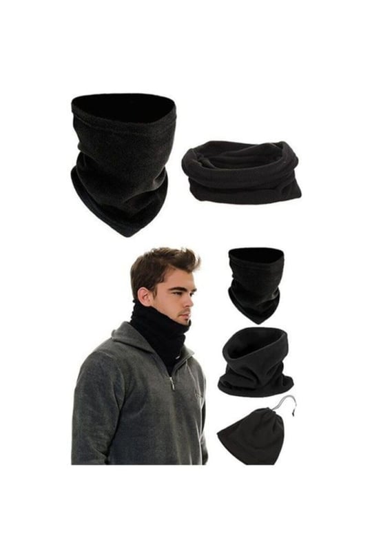 Polar Termal Boyunluk ve Bere, Çift Fonksiyonlu, Klipsli, Siyah, Unisex Polar Termal Boyunluk Ve Bere
