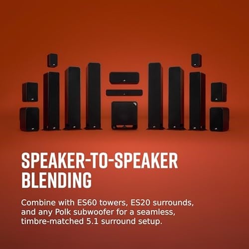 Polk Audio Signature Elite ES35 merkezi hoparlör, ince, yüksek çözünürlüklü merkezi hoparlör, Hi-Res sertifikalı, Dolby Atmos ve DTS:X uyumlu (adet), siyah