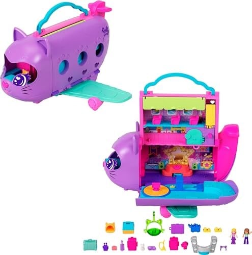 POLLY POCKET™ MİNİK KEDİ HAVA YOLLARI™ Oyun Seti Polly Pocket Adventures in Rio Uçak Oyun Seti, 2 mikro bebek ve evcil hayvan, aksesuarlar, seyahat oyuncağı uçak HWP19 | 2 Mikro Bebek ve Evcil Hayvan 