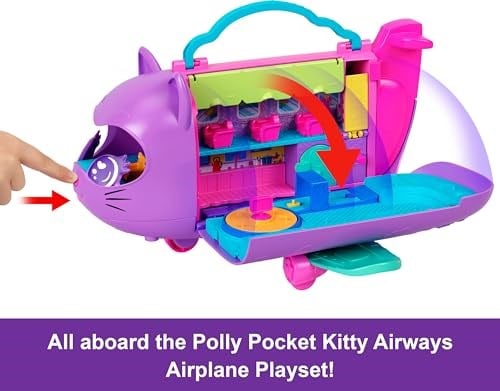 POLLY POCKET™ MİNİK KEDİ HAVA YOLLARI™ Oyun Seti Polly Pocket Adventures in Rio Uçak Oyun Seti, 2 mikro bebek ve evcil hayvan, aksesuarlar, seyahat oyuncağı uçak HWP19 | 2 Mikro Bebek ve Evcil Hayvan 