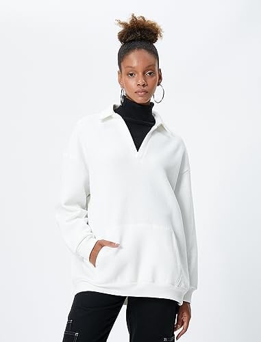 Polo Yaka Sweatshirt Kanguru Cep Detaylı Uzun Kollu