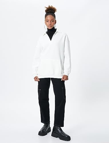 Polo Yaka Sweatshirt Kanguru Cep Detaylı Uzun Kollu