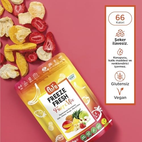 PolS Freeze Fresh Dondurularak Kurutulmuş Fruit Mix 20 Gr - Seçenekler: Fruit Mix, Ahududu, Ananas, Böğürtlen, Elma, Kivi, Mango...