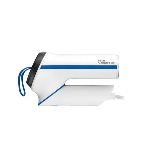 POLTI Vaporella Vertical Styler GSM50B kompakt buharlı ütü, katlanabilir saplı ve alüminyum tabanlı, 800 W güç, 30 saniyede hazır, ref. GSM50B, beyaz ve mavi