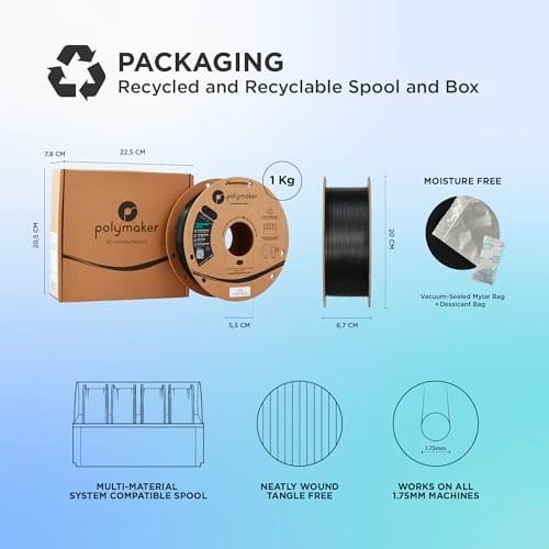 Polymaker PETG Siyah 3D Yazıcı Filament 1.75mm 1KG, Yüksek Akış ve Yüksek Mukavemet, 300mm/sye kadar Hızlı Baskı, Mükemmel Katman Yapışması, Çözgü İçermez, Prototipler ve Fonksiyonel Parçalar için