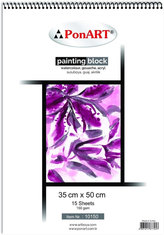 PonART Painting Blok Defter, 35x50cm, 15 Yaprak, Suluboya ve Guaj için - Seçenekler: Drawing&Painting 190gsm, Academy, Black Blok...