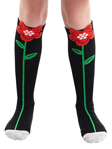 Poppy Çiçekli Kız Çocuk Dizaltı Çorap Siyah
