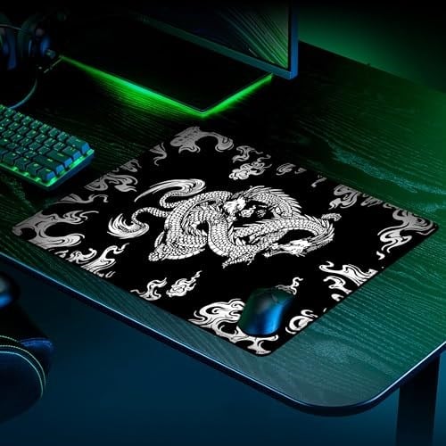 Porge Esports Edition Mouse Pad 48x40 cm Gaming Oyuncu Mousepad (White Dragon, 48x40 cm (3mm kalınlık)) - Seçenekler: 48x40 cm (3mm kalınlık), 48x40 cm (4mm kalınlık)