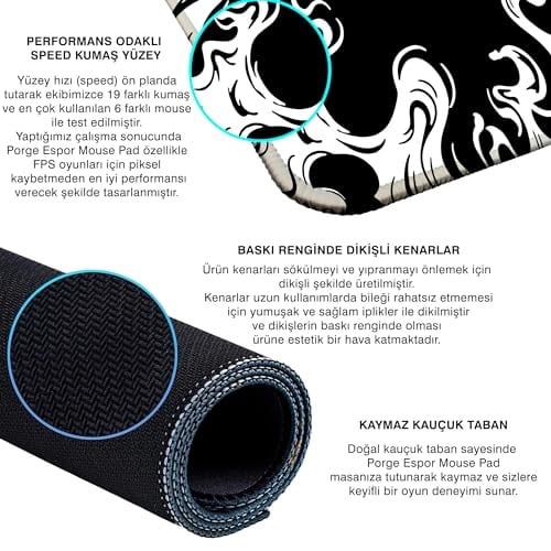 Porge Esports Edition Mouse Pad 48x40 cm Gaming Oyuncu Mousepad (White Dragon, 48x40 cm (3mm kalınlık)) - Seçenekler: 48x40 cm (3mm kalınlık), 48x40 cm (4mm kalınlık)