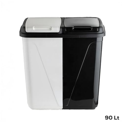 Porsima 0047 90 Litre Çift Gözlü Çamaşır Sepeti Siyah Beyaz-İki Bölmeli Kirli Sepeti
