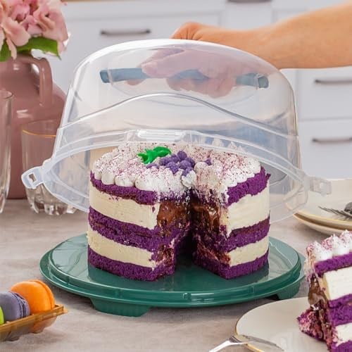 Porsima 1093 Koyu Yeşil Yuvarlak Kek Pasta Börek Saklama Kabı - Kilitli Kapaklı Taşıma Fanusu 25 cm