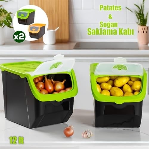Porsima 1506 Yeşil 2li Çok Amaçlı Plastik Patates Soğan Sarımsak Oyuncak Erzak Saklama Kutusu 12 L