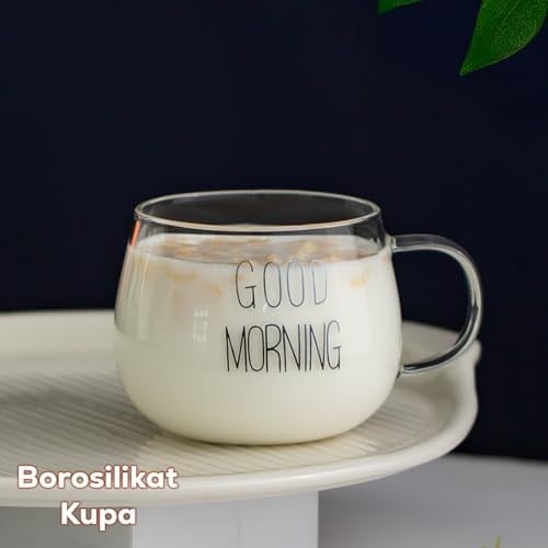 Porsima 2088 Borosilikat Isıya Ateşe Dayanıklı Cam Kulplu Çay Bardağı Kahve Bardak Kupa Şeffaf 400 Ml