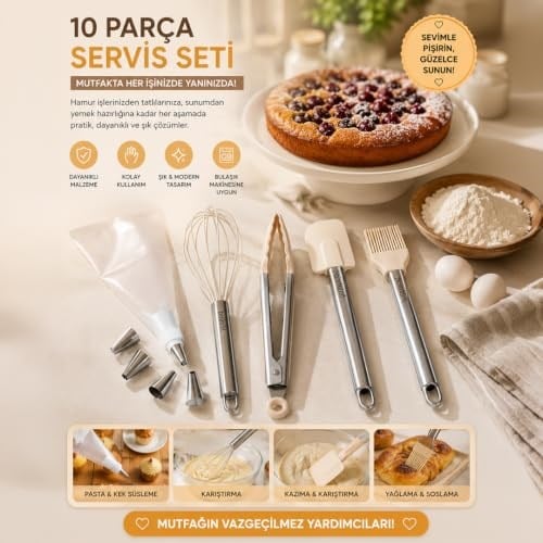 Porsima 3160 10 Parça Pasta Ve Tatlı Servis Seti Kek Pasta Ve Şekerleme Araçları Beyaz