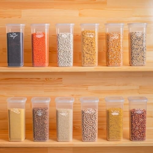 Porsima 432 12 li Etiketli Kare Un Erzak Bakliyat Saklama Kabı Takımı 1.90 lt - Şeffaf