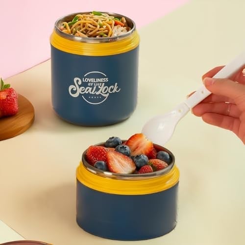 Porsima 66720 Yemek Termosu Çelik Yemek Termosu Lunch Box Taşınabilir Yemek Kabı Termos 710ML - Sarı
