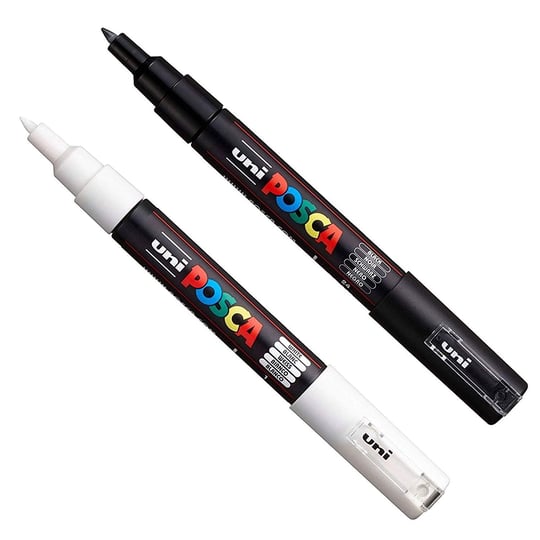 Posca PC-1M Boya Sanatı Markör Kalemleri - Kumaş Cam Metal Kalem - Siyah + Beyaz (Her Birinden 1 adet)