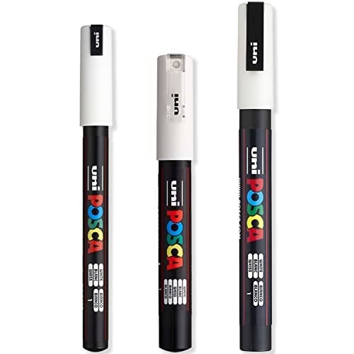 Posca - Ultra İnce - İnce Boya Marker Kalem Seti - PC-1MR, PC-1M, PC-3M - Beyaz Mürekkep - 3lü Paket