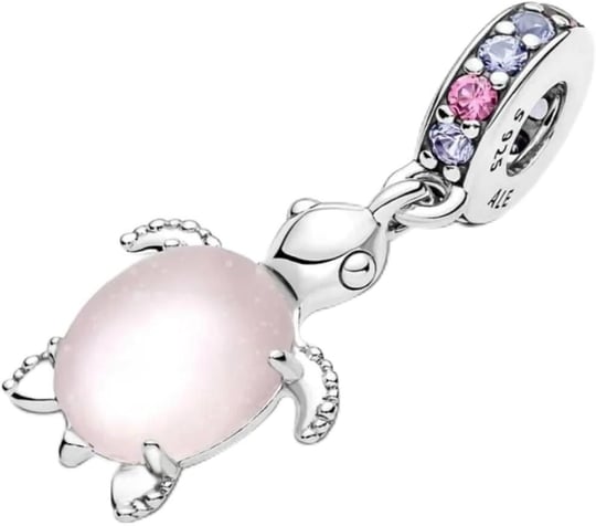 POSEİDONS JEWELLERY (497) Murano Camlı Pembe Deniz Kaplumbağası Sallantılı Charm Pembe Tek Ebat